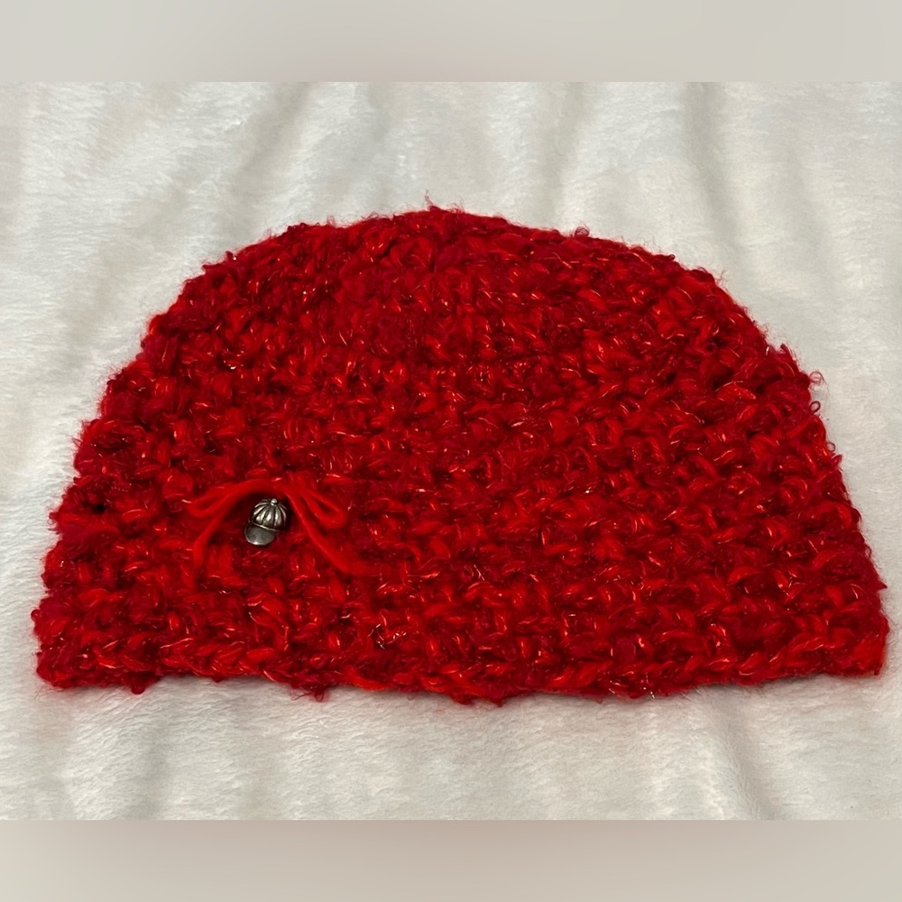 New Handmade Crochet Cozy Red Knit Beanie Hat Made In Greece